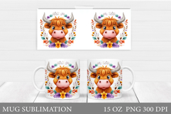 Cute Cow Mug Sublimation. Cow Flowers Mug Wrap Design Product Image 1