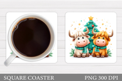 Christmas Cow Coaster. Christmas Cow Coaster Sublimation Product Image 1