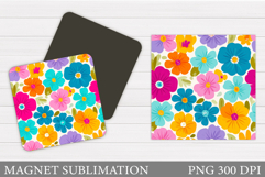Flowers Square Magnet Design. Wildflowers Magnet Sublimation Product Image 1