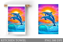 Dolphins Kitchen Towel Design. Sea Kitchen Towel Sublimation Product Image 1