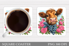 Cow Coaster Sublimation. Cow Flowers Coaster Design Product Image 1
