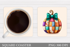 Patchwork Pumpkin Coaster. Fall Coaster Sublimation Product Image 1