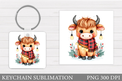 Christmas Cow Keychain. Christmas Keychain Design Product Image 1
