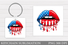 Patriotic Lips Keychain. Patriotic Keychain Sublimation Product Image 1