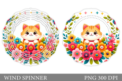 Cute Cat Wind Spinner Design. Cat Flowers Wind Spinner Product Image 1
