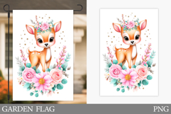 Cute Deer Garden Flag Design. Deer Flowers Garden Flag Product Image 1