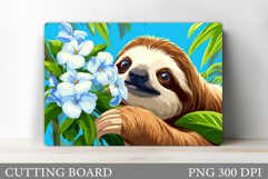 Cute Sloth Cutting Board. Sloth Flowers Cutting Board Design Product Image 1