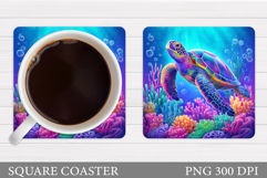 Turtle Square Coaster Design. Sea Turtle Coaster Sublimation Product Image 1