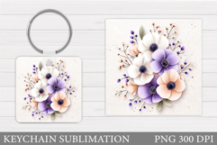 Flowers Keychain Design. Floral Keychain Sublimation Product Image 1