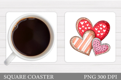 Hearts Coaster Sublimation. Hearts Square Coaster Design Product Image 1