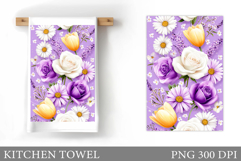 Flowers Kitchen Towel. Floral Kitchen Towel Sublimation Product Image 1