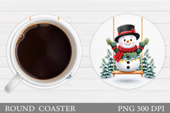 Cute Snowman Coaster Sublimation. Christmas Coaster Design Product Image 1