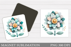 Patchwork Flower Magnet. Floral Magnet Sublimation Product Image 1