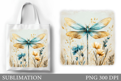 Dragonfly Tote Bag Design. Dragonfly Flowers Sublimation Product Image 1