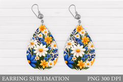 Flowers Teardrop Earring. Wildflowers Earring Sublimation Product Image 1