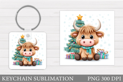 Christmas Cow Keychain. Christmas Keychain Sublimation Product Image 1