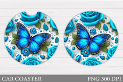 Butterfly Car Coaster Design. Flowers Coaster Sublimation Product Image 1