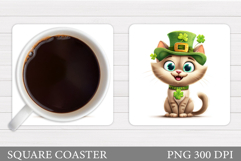 St Patrick Cat Coaster. St Patrick Coaster Sublimation Product Image 1