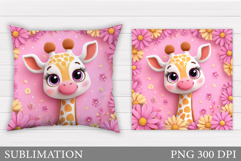 Cute Giraffe Pillow. Giraffe Flowers Pillow Sublimation Product Image 1