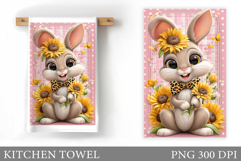 Cute Bunny Kitchen Towel. Bunny Flowers Kitchen Towel Design Product Image 1