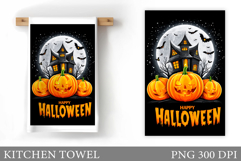 Scary Pumpkin Kitchen Towel. Halloween Kitchen Towel Design Product Image 1