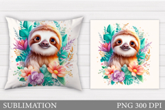 Cute Sloth Pillow Design. Cute Sloth Sublimation Product Image 1