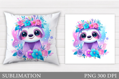 Cute Sloth Pillow Design. Cute Sloth Sublimation Product Image 1