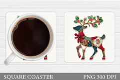 Patchwork Deer Coaster Design. Christmas Coaster Sublimation Product Image 1