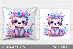Cute Sloth Pillow Design. Cute Sloth Sublimation Product Image 1