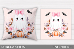 Cute Ghost Pillow Design. Halloween Pillow Sublimation Product Image 1