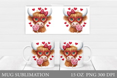 Valentines Cow Mug Sublimation. Valentines Mug Wrap Design Product Image 1