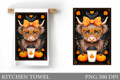 Fall Cow Kitchen Towel. Fall Kitchen Towel Sublimation Product Image 1