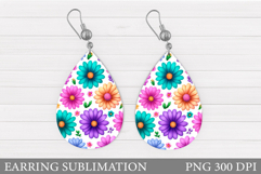 Daisy Flowers Earring Sublimation. Flowers Teardrop Earring Product Image 1