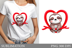 Valentines Sloth T-Shirt Design. Valentine Sloth Sublimation Product Image 1