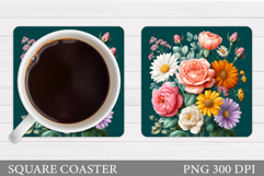 Flowers Coaster Sublimation. Floral Coaster Design Product Image 1