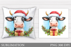 Christmas Cow Pillow Design. Christmas Pillow Sublimation Product Image 1