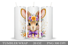 Cute Bunny Tumbler Design. Bunny Flowers Tumbler Sublimation Product Image 1