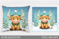 Christmas Cow Pillow Design. Christmas Pillow Sublimation Product Image 1