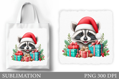 Christmas Raccoon Tote Bag. Christmas Tote Bag Sublimation Product Image 1