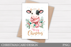 Christmas Cow Card Printable. Christmas Card Design Product Image 1