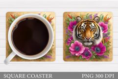 Tiger Coaster Design. Tiger Flowers Coaster Sublimation Product Image 1