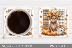 Fall Cow Coaster Design. Fall Coaster Sublimation Product Image 1
