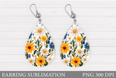 Flowers Teardrop Earring. Wildflowers Earring Sublimation Product Image 1