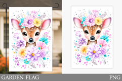 Cute Deer Garden Flag Design. Deer Flowers Garden Flag Product Image 1