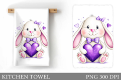 Valentines Bunny Kitchen Towel. Cute Bunny Sublimation Product Image 1