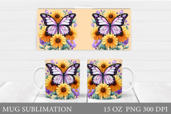 Butterfly Mug Sublimation. Butterfly Flowers Mug Design Product Image 1
