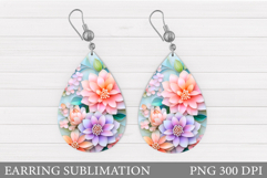 Flowers Teardrop Earring. Wildflowers Earring Sublimation Product Image 1