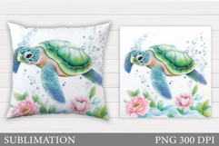 Sea Turtle Pillow Design. Cute Turtle Sublimation Product Image 1