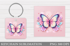 Butterfly Keychain Sublimation. Butterfly Flowers Keychain Product Image 1