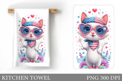 Patriotic Cat Kitchen Towel. Cute Cat Sublimation Product Image 1